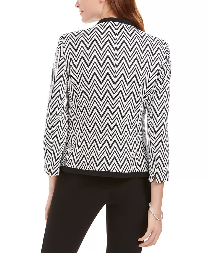 Jaqueta feminina Kasper Zig-Zag Knit Preta Tamanho 4