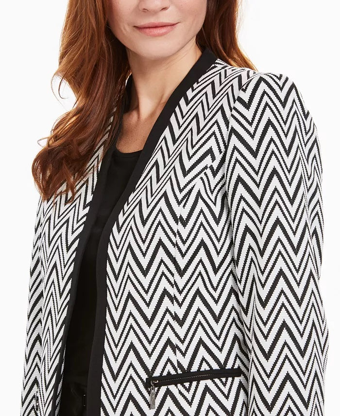 Jaqueta feminina Kasper Zig-Zag Knit Preta Tamanho 4