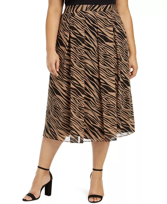 Anne Klein Saia plissada estampada plus size feminina, bege cáqui, tamanho 2X