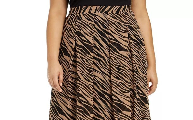 Anne Klein Saia plissada estampada plus size feminina, bege cáqui, tamanho 2X