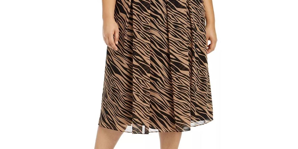 Anne Klein Saia plissada estampada plus size feminina, bege cáqui, tamanho 2X