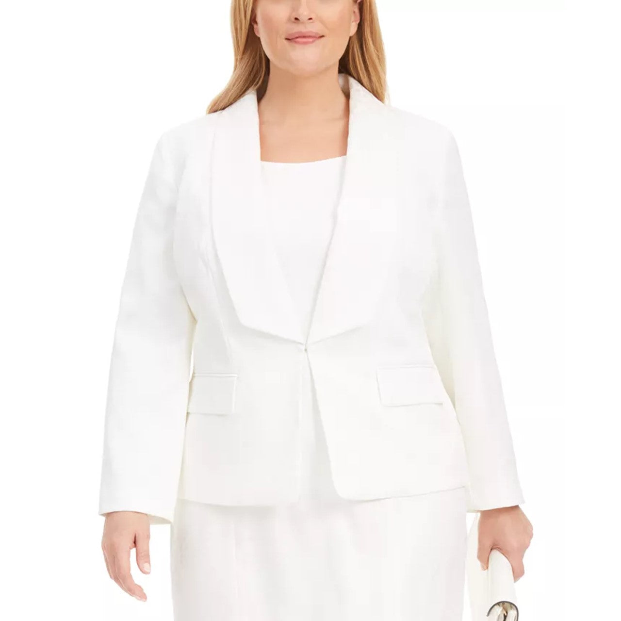 Blazer feminino plus size Kasper com gola xale e estampa animal em jacquard, tamanho Vanilla Ice, tamanho 14W