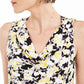 Blusa feminina Kasper com decote drapeado e estampa floral, tamanho médio, amarelo, tamanho extrapequeno