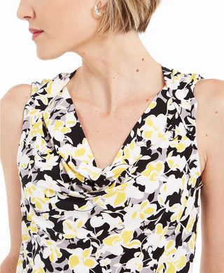 Blusa feminina Kasper com decote drapeado e estampa floral, tamanho médio, amarelo, tamanho extrapequeno