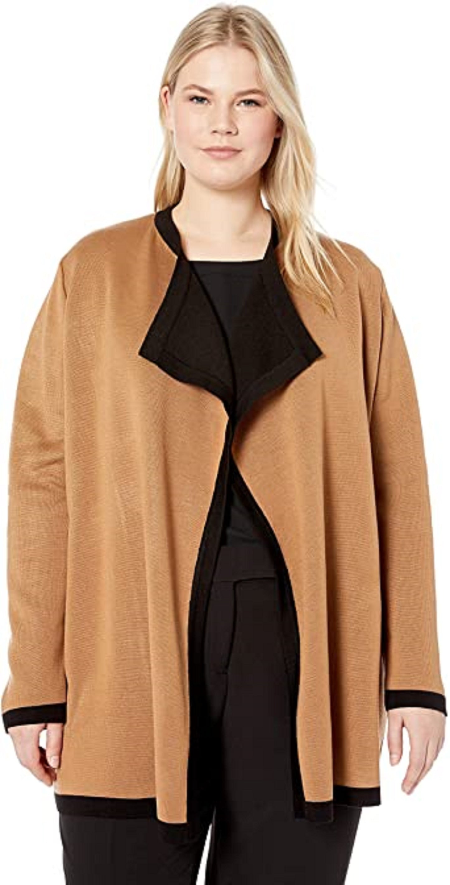 Cardigan feminino Anne Klein Drapey com abertura frontal marrom, tamanho pequeno