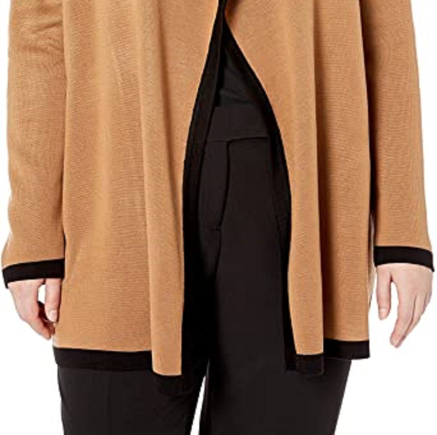 Cardigan feminino Anne Klein Drapey com abertura frontal marrom, tamanho pequeno