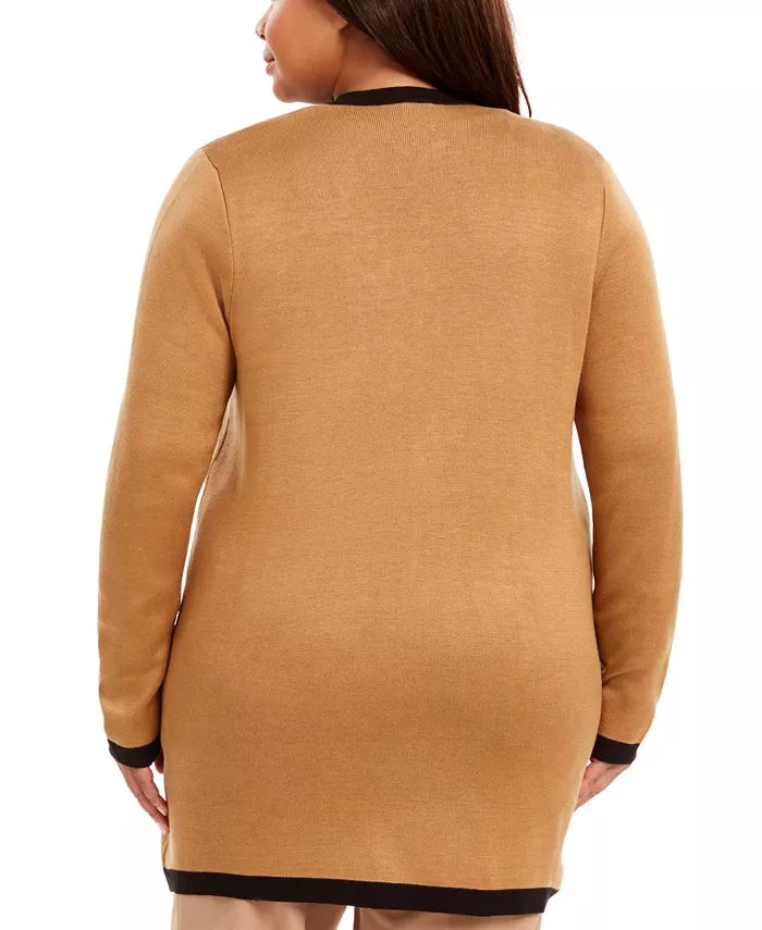 Anne Klein Cardigan Feminino Plus Drapey Frente Aberta Marrom