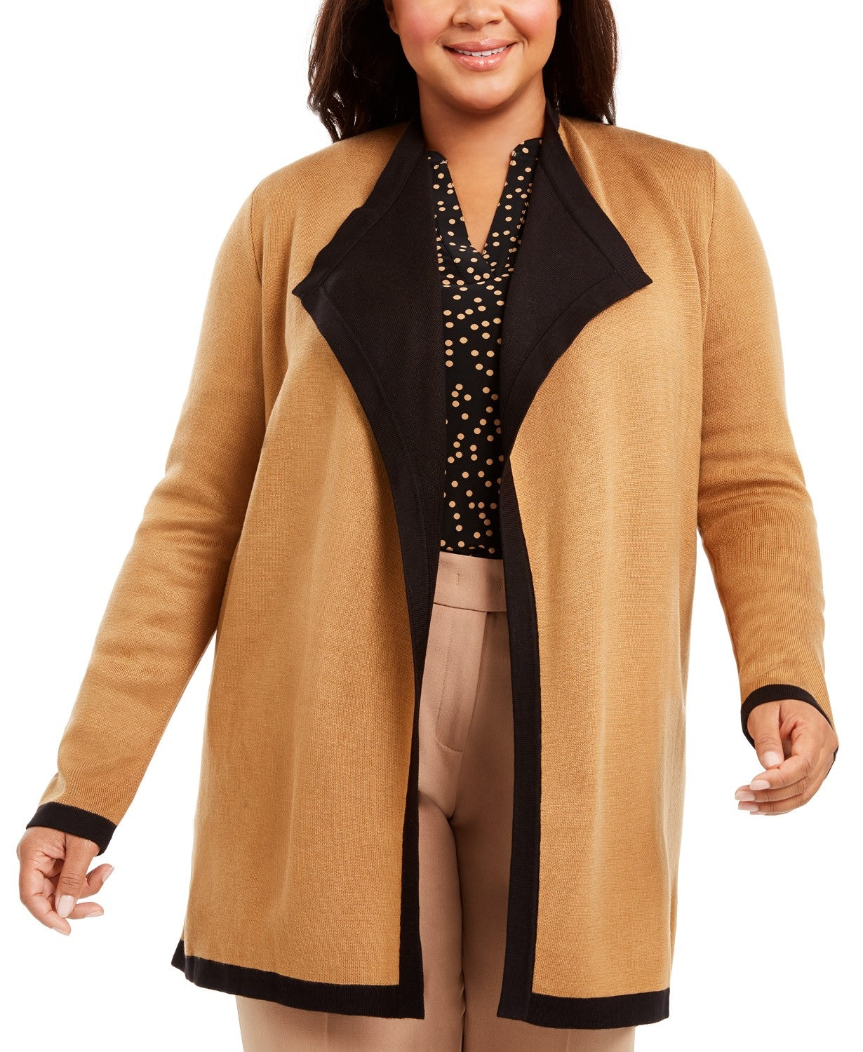 Anne Klein Cardigan Feminino Plus Drapey Frente Aberta Marrom