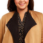 Anne Klein Cardigan Feminino Plus Drapey Frente Aberta Marrom