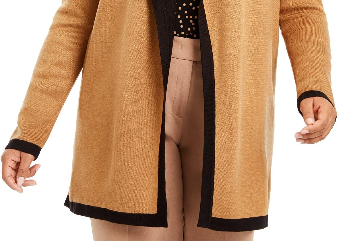 Anne Klein Cardigan Feminino Plus Drapey Frente Aberta Marrom