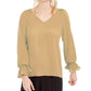 Blusa plissada com manga sino Bar III feminina, amarelo brilhante, tamanho pequeno