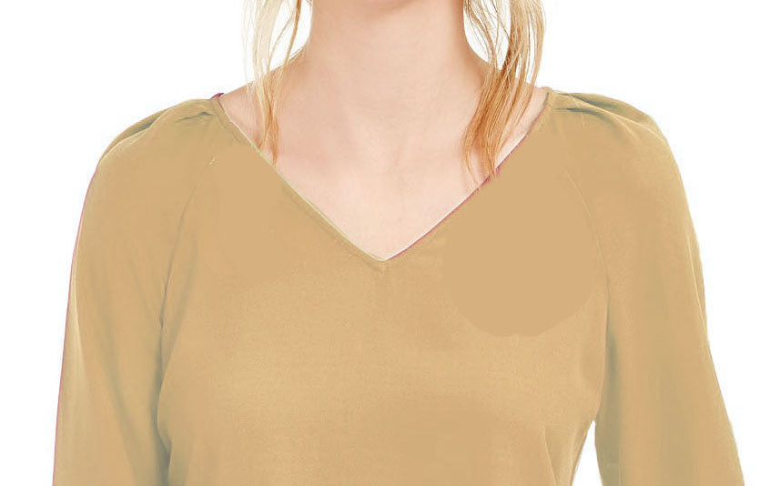 Blusa plissada com manga sino Bar III feminina, amarelo brilhante, tamanho pequeno