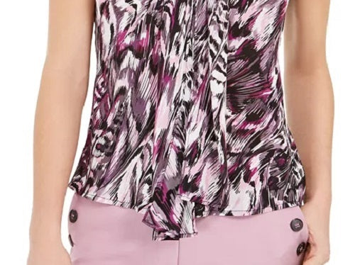 Blusa feminina Bar III com estampa de amarrar e decote redondo, rosa brilhante, tamanho extragrande