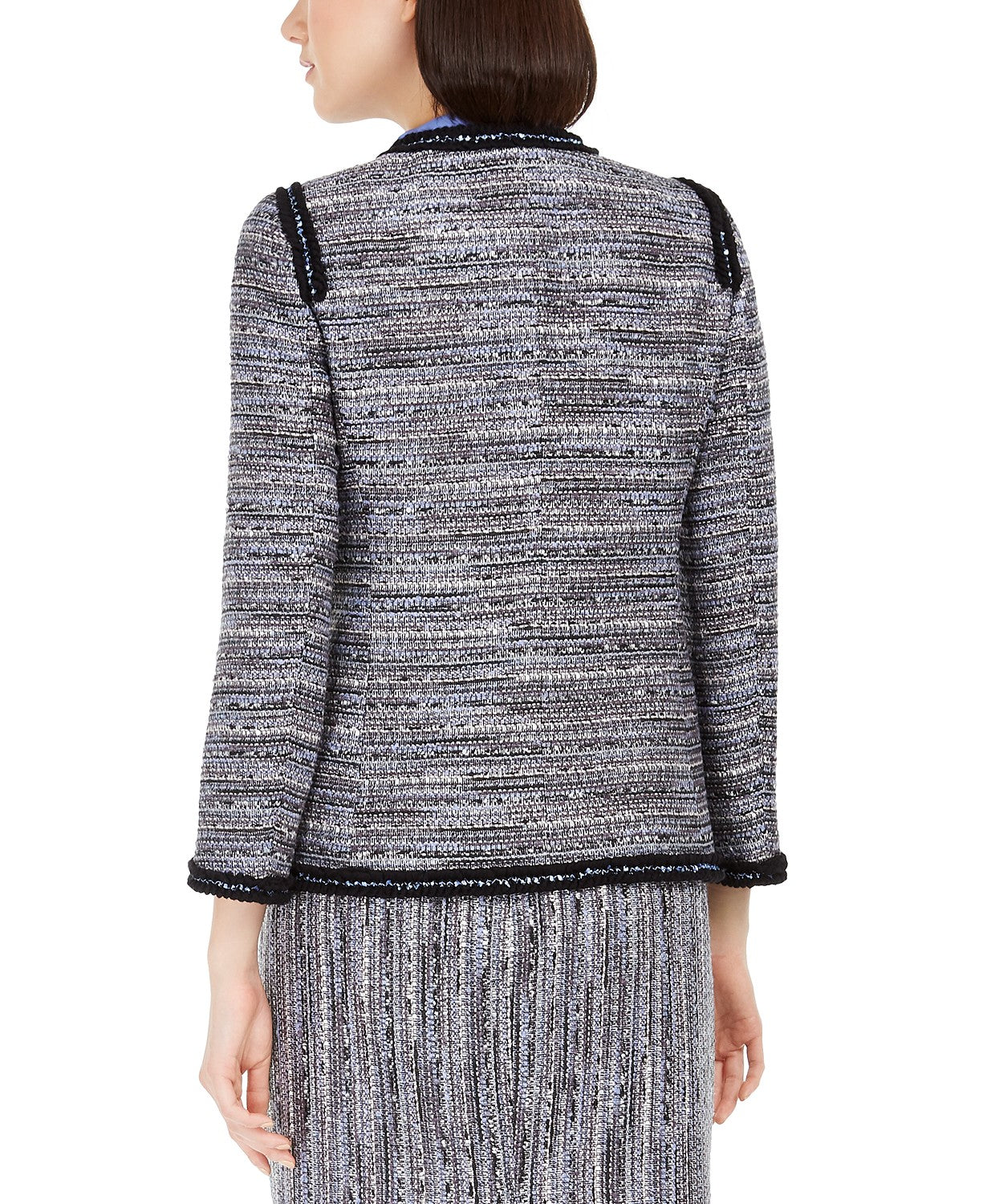 Jaqueta de tweed com acabamento contrastante feminina Anne Klein, preta, tamanho 2