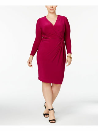 Vestido envelope feminino Anne Klein plus size, manga comprida, comprimento até o joelho, roxo, tamanho 2X