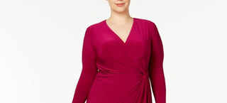 Vestido envelope feminino Anne Klein plus size, manga comprida, comprimento até o joelho, roxo, tamanho 2X
