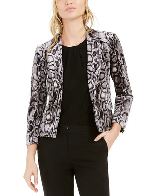 Bar III Women's Animal-Print Velvet Blazer Charcoal Size 2