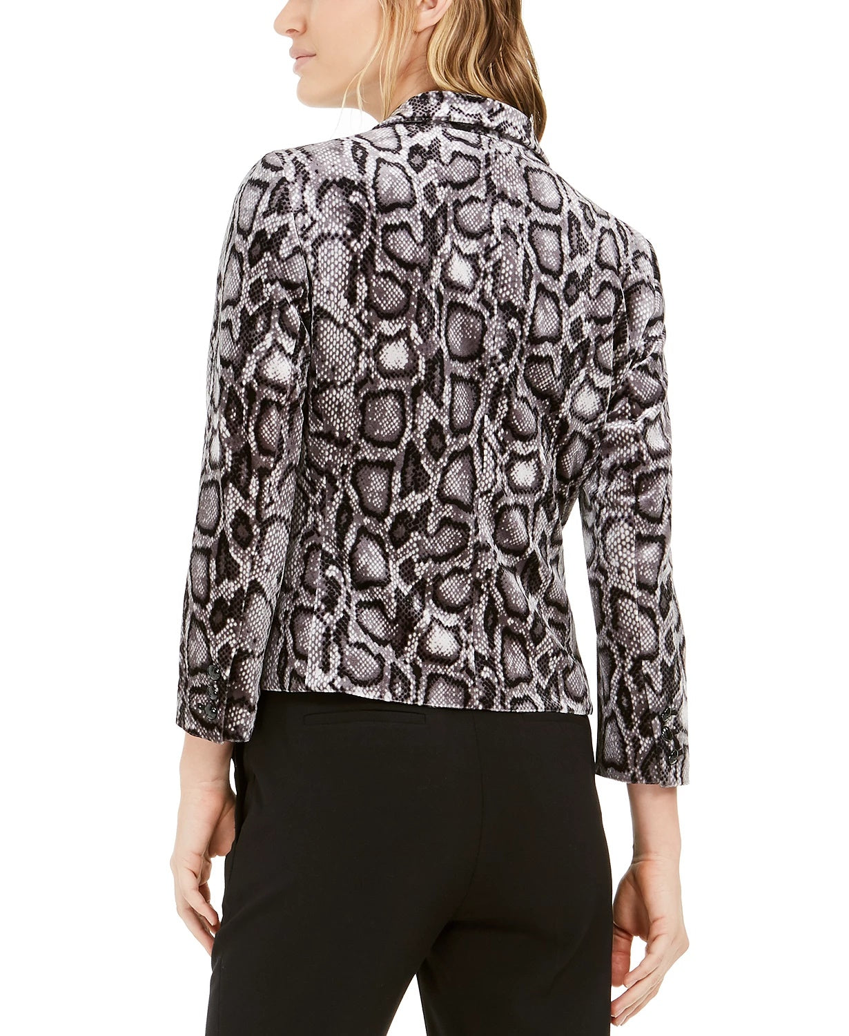 Blazer de veludo com estampa animal feminino Bar III, tamanho 2, carvão