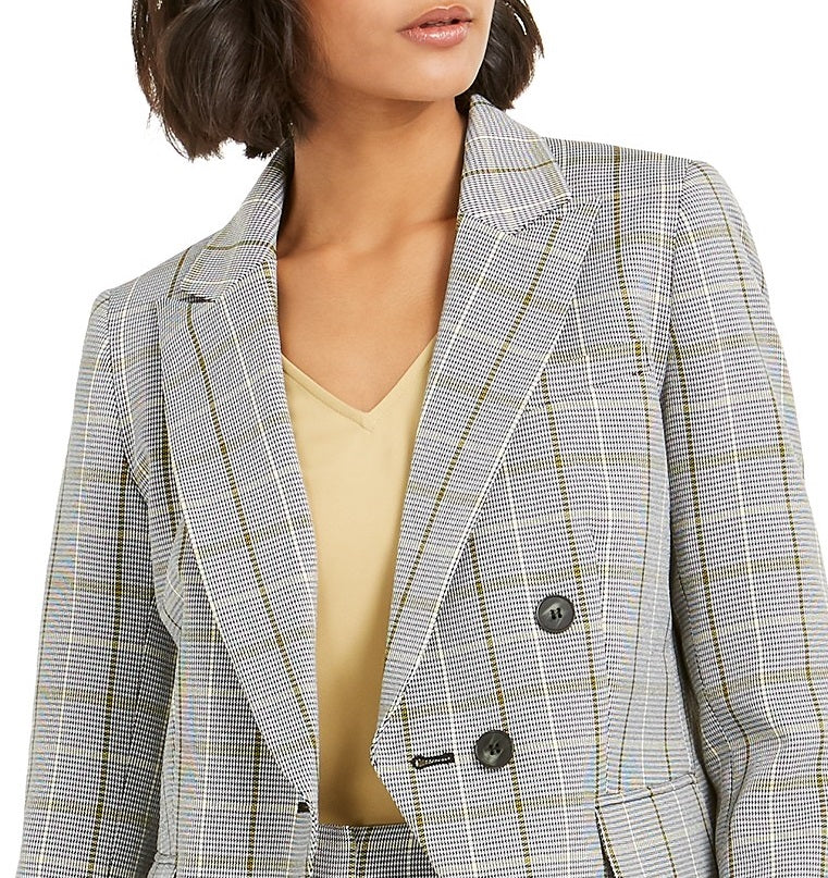 Blazer xadrez falso trespassado Bar III feminino cinza tamanho 0