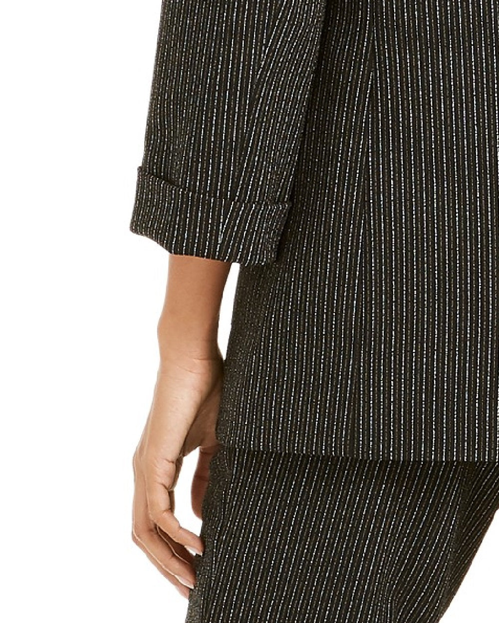 Blazer feminino Bar III com listras e abertura frontal, preto, tamanho médio