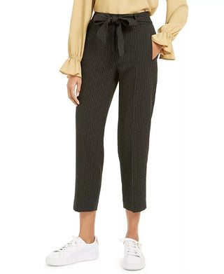 Bar III Women's Striped Tie Waist Pants Charcoal Size 14