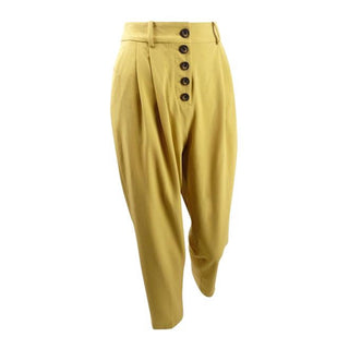Bar III Women's Button-Front Pleated Pants Yellow Size 14