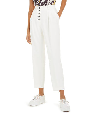 Bar III Women's Button-Front Pleated Pants White Size 12