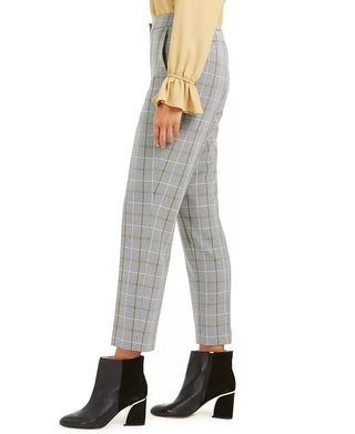 Bar III Women's Plaid Straight-Leg Pants Black Size 8
