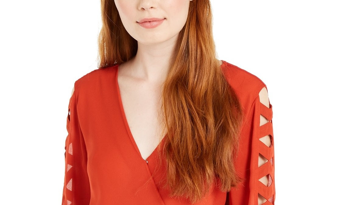 Blusa envolvente com mangas treliçadas BCX Juniors, laranja queimado, tamanho extra pequeno