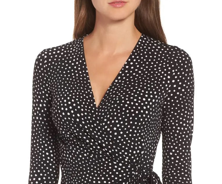 Anne Klein Top feminino com estampa de bolinhas e amarração falsa, preto, tamanho médio