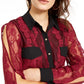 Camisa feminina Thalia Sodi com botões e estampa de mídia mista, vermelha, tamanho extra grande