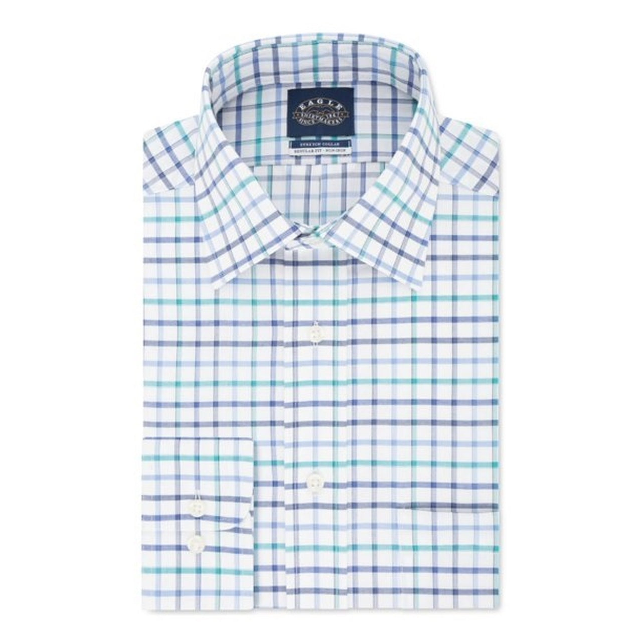 Vestido masculino Eagle Windowpane xadrez com gola clássica e elástico, tamanho azul 17x32-33