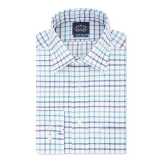 Eagle Men's Windowpane Plaid Collared Classic Fit Stretch Dress Blue Size 17X32-33