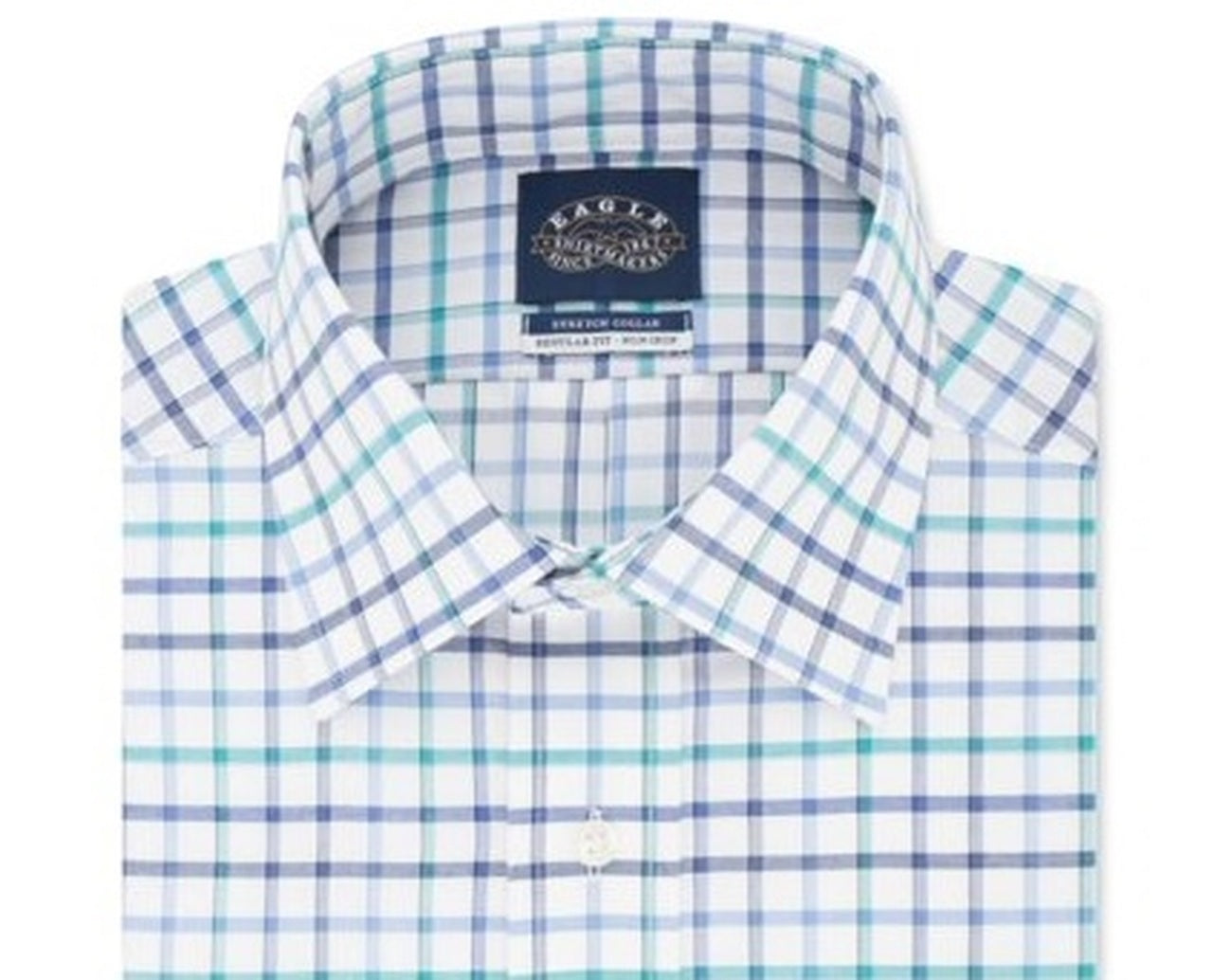 Vestido masculino Eagle Windowpane xadrez com gola clássica e elástico, tamanho azul 17x32-33