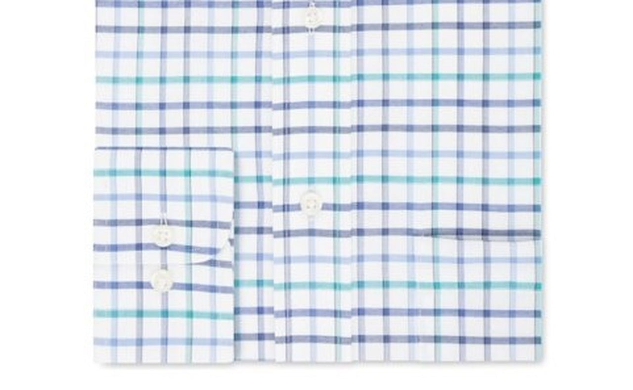 Vestido masculino Eagle Windowpane xadrez com gola clássica e elástico, tamanho azul 17x32-33