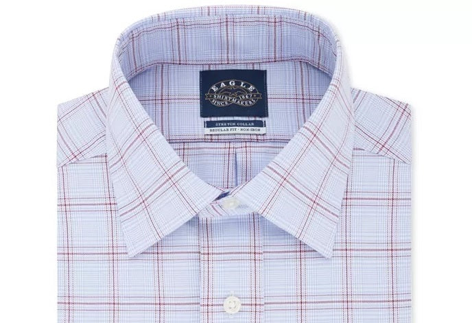 Camisa social xadrez Eagle Masculina Classic Regular Fit, sem passar a ferro, gola elástica, tamanho azul 15,5 x 34-35