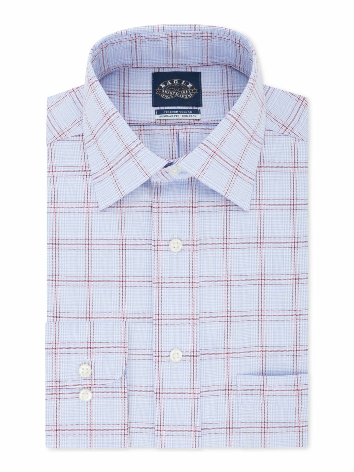 Camisa social xadrez Eagle masculina, corte regular, gola elástica, sem passar, azul, tamanho 15,5x34-35