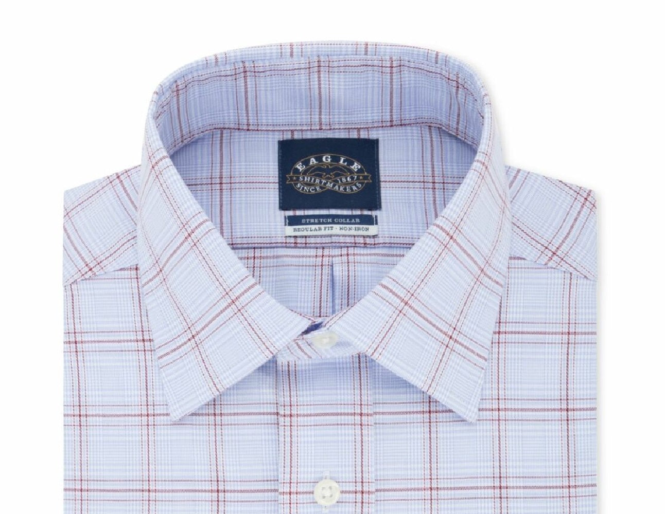 Camisa social xadrez Eagle masculina, corte regular, gola elástica, sem passar, azul, tamanho 15,5x34-35