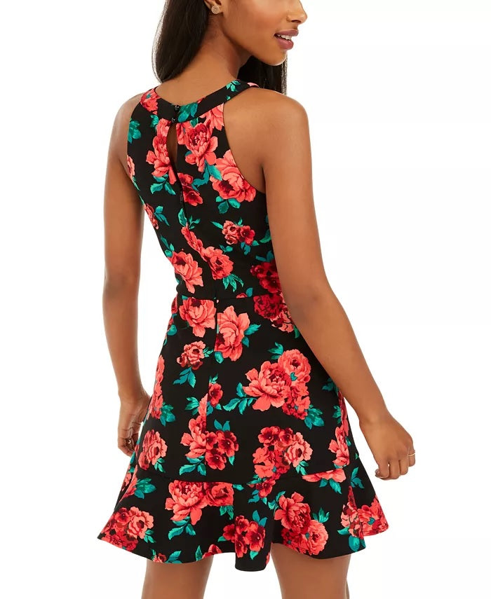 Vestido feminino BCX com babados e estampa floral, vermelho, tamanho 5
