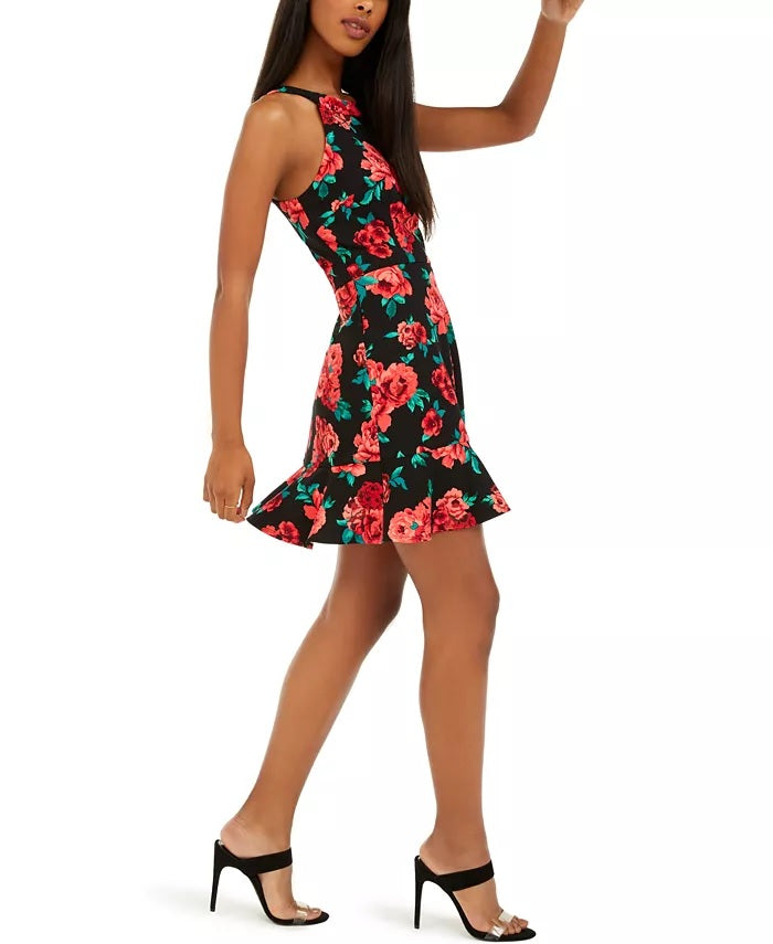 Vestido feminino BCX com babados e estampa floral, vermelho, tamanho 5