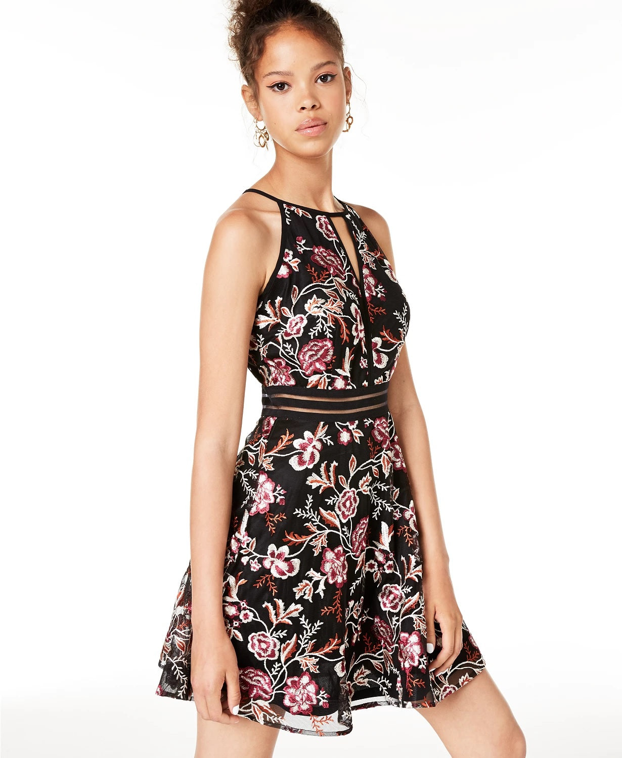 Vestido bordado Illusion Fit &amp; Flare BCX Juniors, preto, tamanho 1