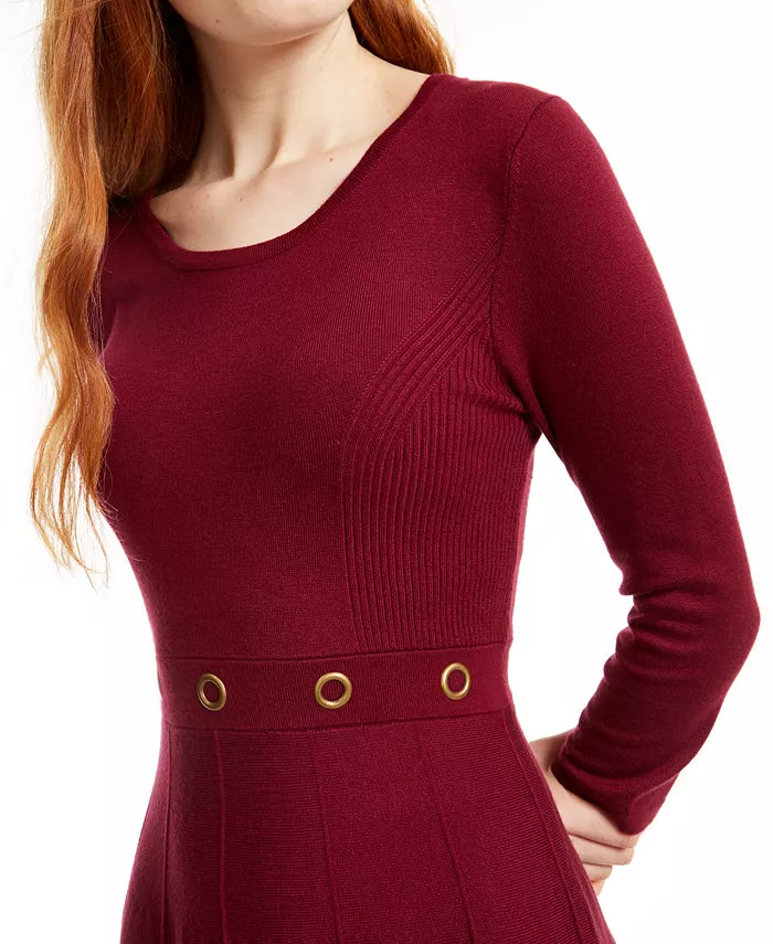 Vestido feminino Bcx com ilhós e cintura evasê, tamanho médio, vermelho