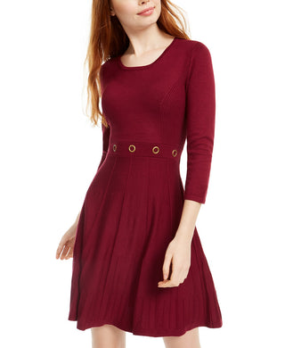 BCX Juniors' Grommet-Waist Fit & Flare Dress Wine Size X-Small