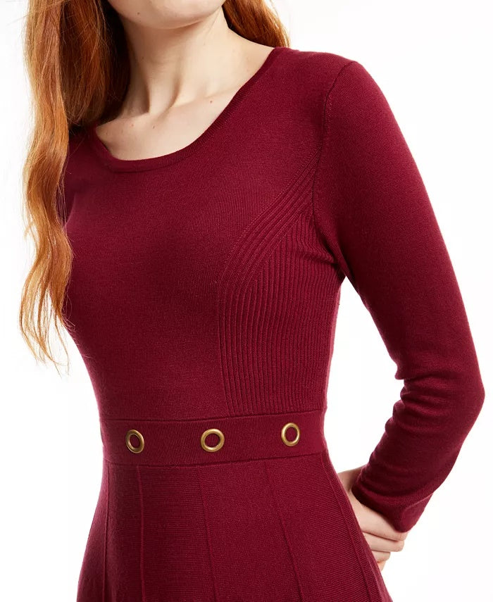 Vestido BCX Juniors com ilhós na cintura evasê, vermelho escuro, tamanho extragrande