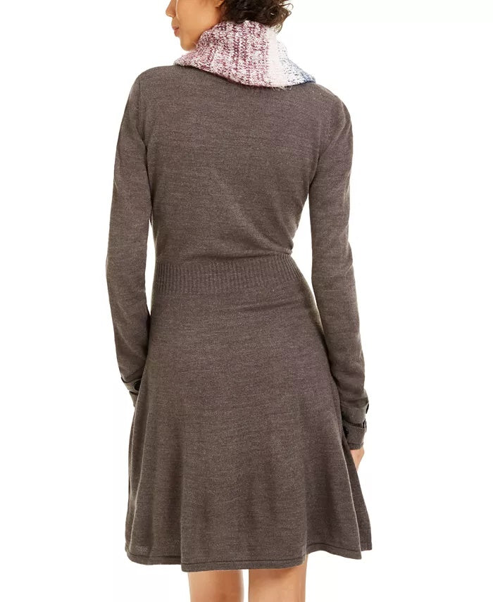 Vestido feminino listrado com cachecol e suéter BCX cinza tamanho pequeno