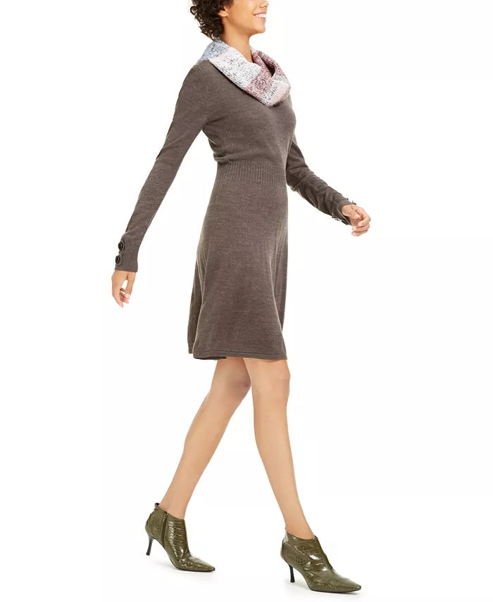 Vestido feminino listrado com cachecol e suéter BCX cinza tamanho pequeno