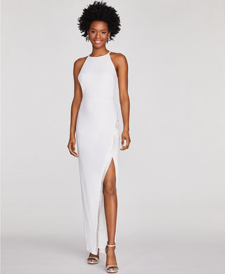 BCX Women's Rhinestone Faux-Wrap Gown  white Size Small