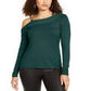 Blusa feminina Thalia Sodi com babados e um ombro só, verde escuro, tamanho médio