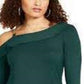 Blusa feminina Thalia Sodi com babados e um ombro só, verde escuro, tamanho médio