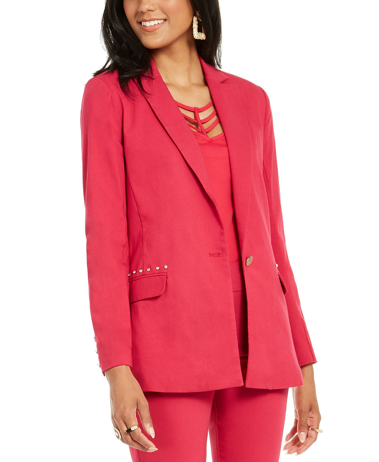 Blazer feminino Thalia Sodi com bolsos cravejados, rosa, tamanho pequeno